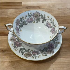 Paragon White Floral Soup Bowl and Saucer Set
